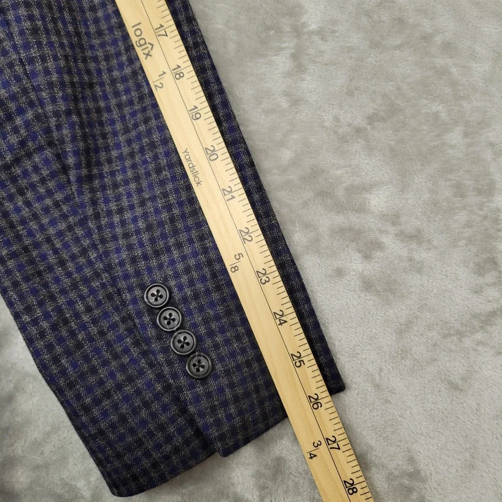 Jos. A. Bank Men's 42L Blue Gray Check 100% Wool Sport Coat Blazer 2-Button
